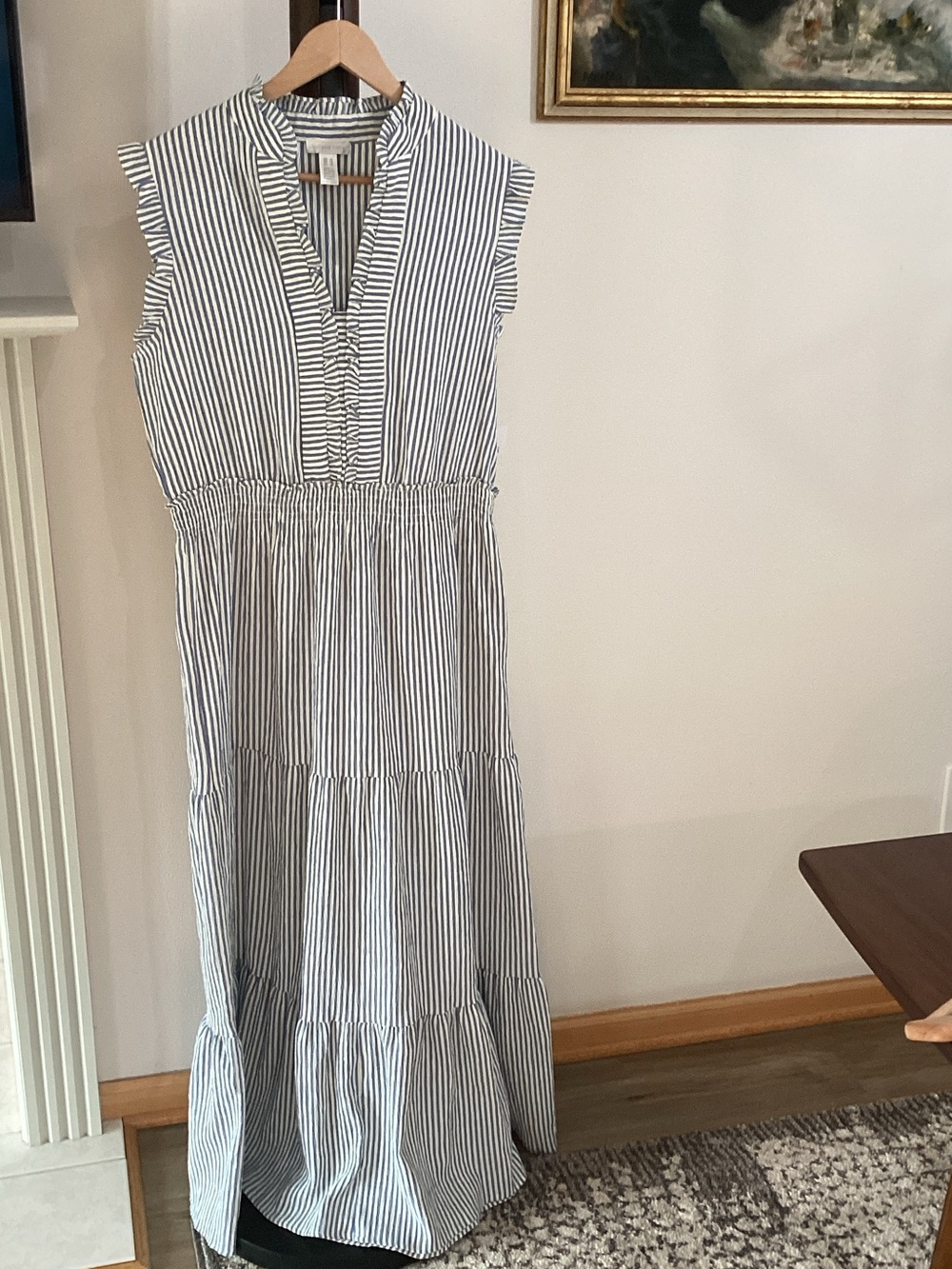 London Times Sleeveless Striped Maxi Dress - White and Navy - Picture 1 of 8